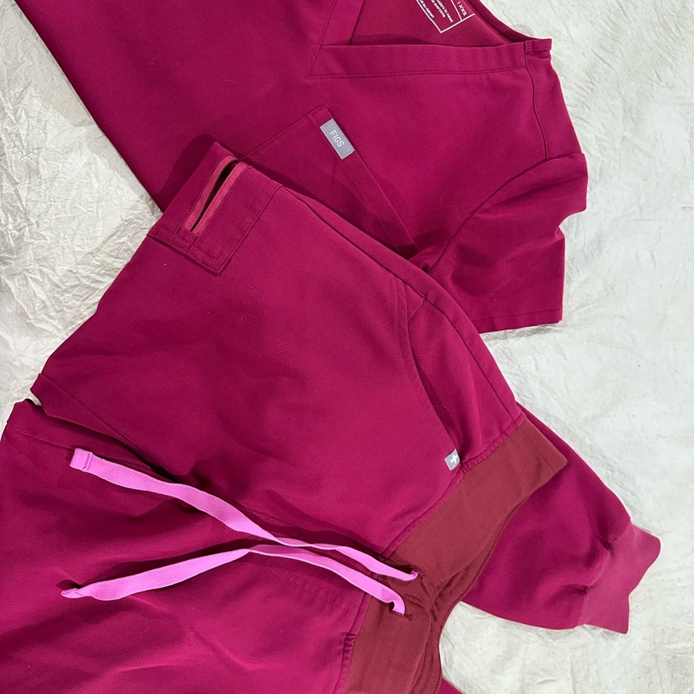 Figs Women's Scrub Set in Burgundy and Pink